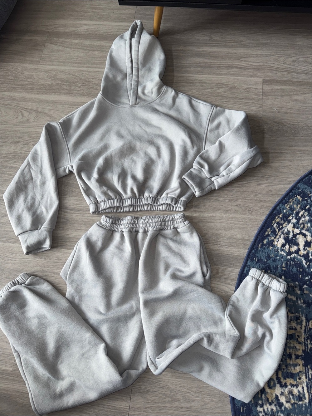 Cropped Hoodie and Jogger Set - Light Gray Lounge Two-Piece